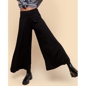 Earthbound Trading Co Womens XL Black Wide Leg Palazzo Pants Smocked Waist Boho